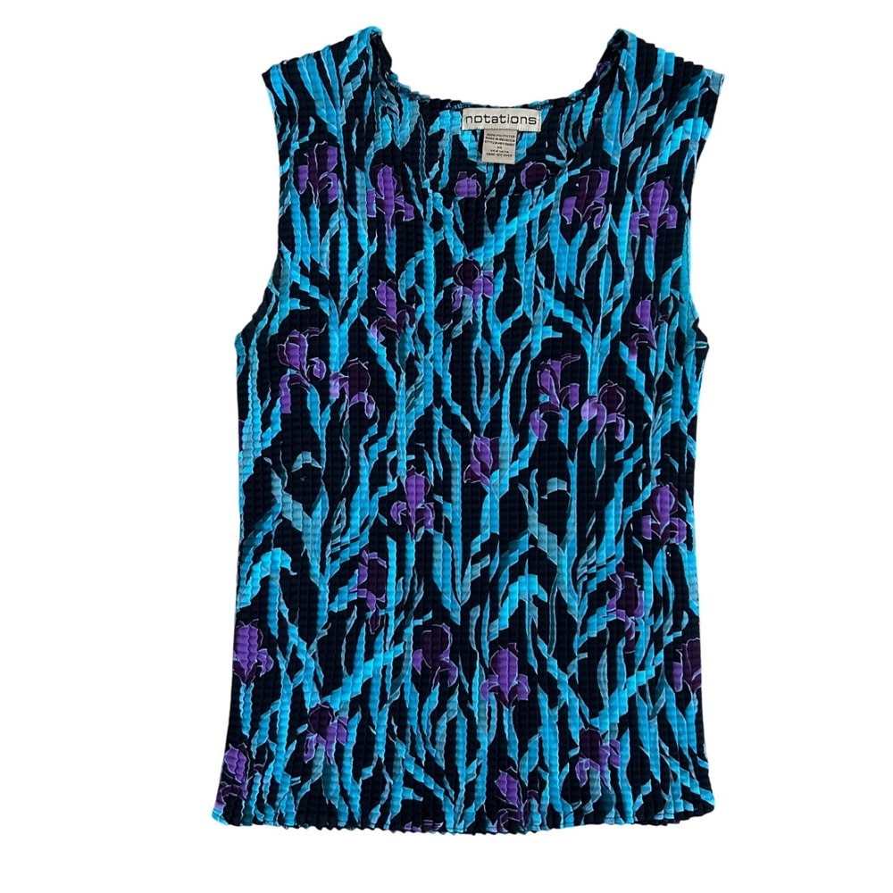 Vintage Y2K Micro Pleated Plisse Crinkle Fairy Tank Top‎ Blue Purple M